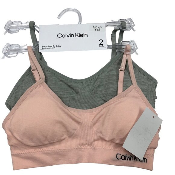 CALVIN KLEIN GIRLS 2 PACK SEAMLESS BRALETTE SM 6-6X NEW WITH TAG - Picture 2 of 7